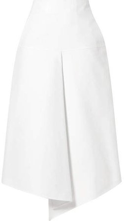Asymmetric Compact Cotton Midi Skirt - White