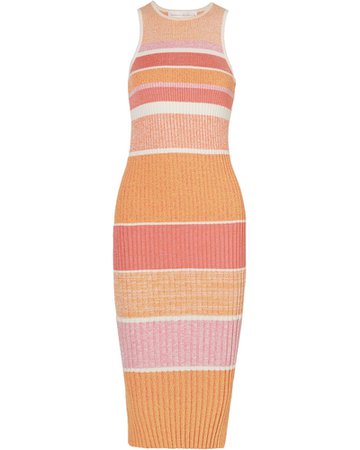 VICTORIA BECKHAM Striped stretch-knit midi dress