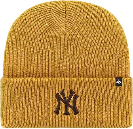 Amazon.com: '47 New York Yankees Mens Womens Haymaker Cuff Knit Stretch Fit Wheat Yellow Brown Logo Beanie : Sports & Outdoors