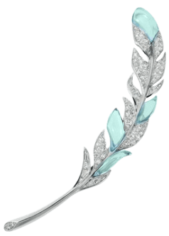 aquamarine and diamond feather in white gold