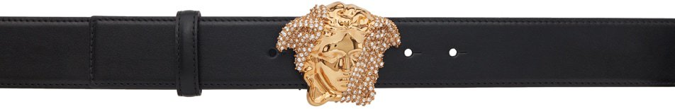 Versace: Black & Gold Medusa Palazzio Dia Crystal Belt | SSENSE France