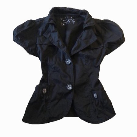 black button up top puff sleeve waistcoat vest top