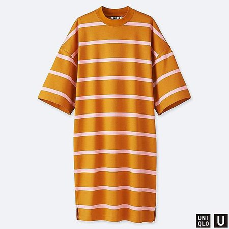 Women's U Oversize Striped Half-sleeve T-Shirt Dress
