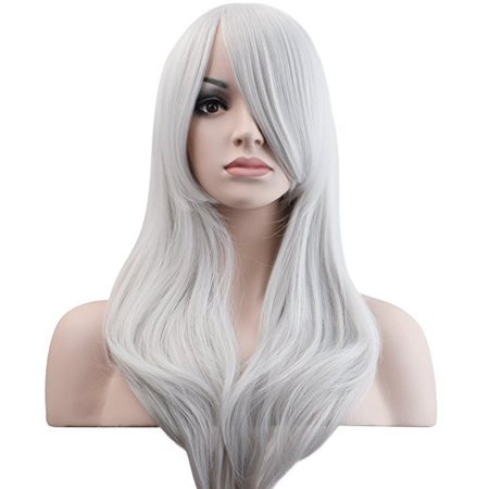 YOPO 28" Wig Long Big Wavy Hair Women Cosplay Party Costume Wig(Silvery)