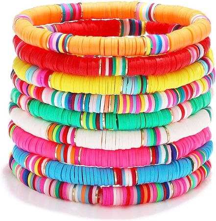 Amazon.com: XOCARTIGE Surfer Heishi Bracelets for Women Stackable Rainbow Vinyl Disc Beaded Stretch Bracelets Elastic Layering Friendship Bracelets Boho Summer Beach Jewelry (Style A): Clothing, Shoes & Jewelry