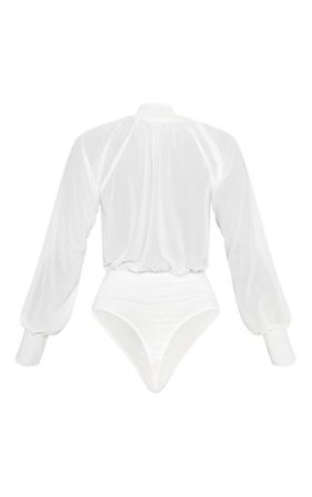 White Sheer Loose Tie Bodysuit | Tops | PrettyLittleThing