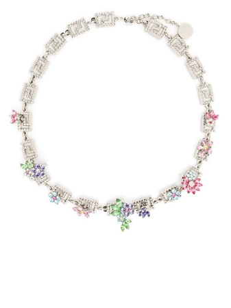 Versace Greek Key flower-crystal necklace