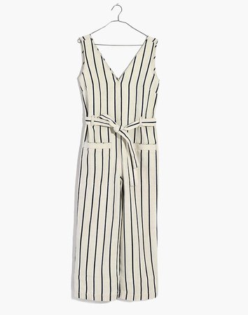 Striped Pull-On Jumpsuit white
