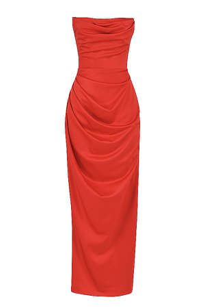 Clothing : Maxi Dresses : 'Adrienne' Scarlet Satin Strapless Gown