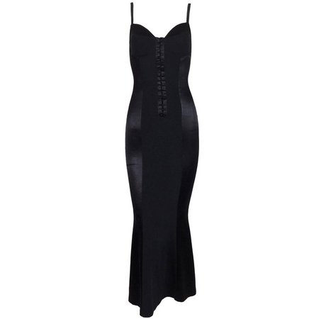 C. 1991 Dolce & Gabbana Black Corset Mermaid Pin-Up Long Wiggle Dress