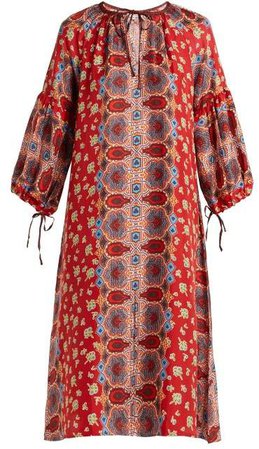 D'ascoli - Misha Geometric And Floral Print Silk Dress - Womens - Red Print