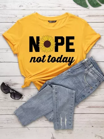 Sunflower And Letter Graphic Tee | SHEIN USA yellow