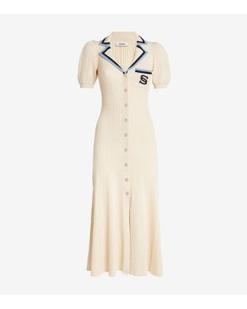 Sandro Synthetic Knit Midi Dress in Beige (Natural) | Lyst