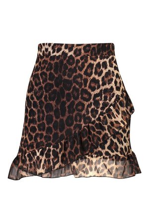 Mesh Leopard Ruffle Mini Skirt | Boohoo