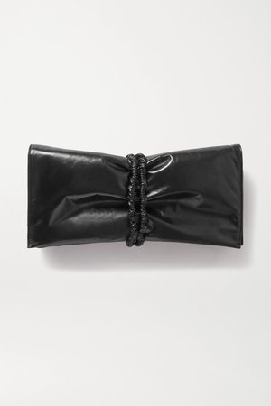 Black Ruched glossed-leather clutch | Bottega Veneta | NET-A-PORTER
