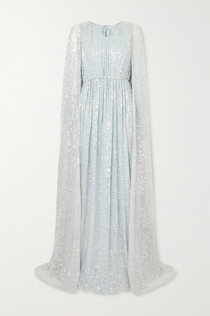 Light blue Kenley cape-effect sequined tulle gown | Erdem | NET-A-PORTER