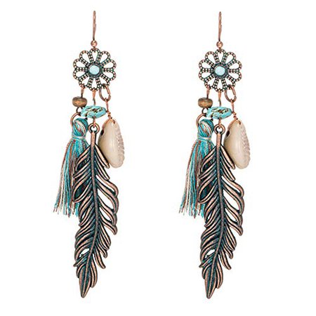 turquoise brown feather earrings - Google Arama