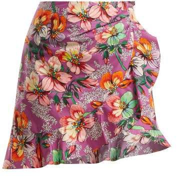 Mouna Floral Print Ruffle Trimmed Mini Skirt - Womens - Purple Multi