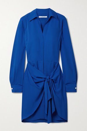Harper Tie-front Crepe Mini Shirt Dress - Royal blue
