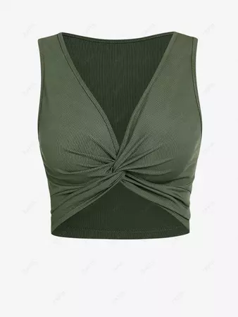 ZAFUL Twisted Front Ribbed Crop Tank Top In LIGHT GREEN | ZAFUL 2024