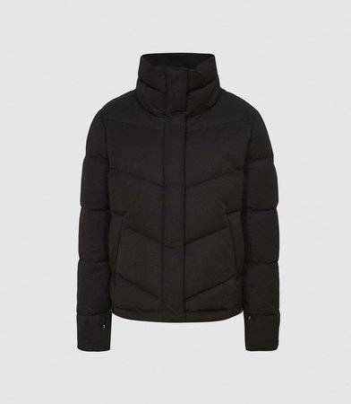 Dax Black Short Puffer Jacket With Side Zip – REISS