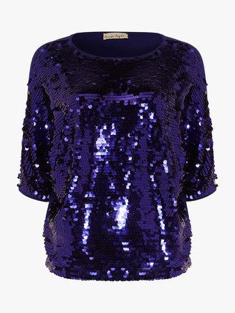 Phase Eight Alessa Sequin Panel Knit Top, Purple at John Lewis & Partners