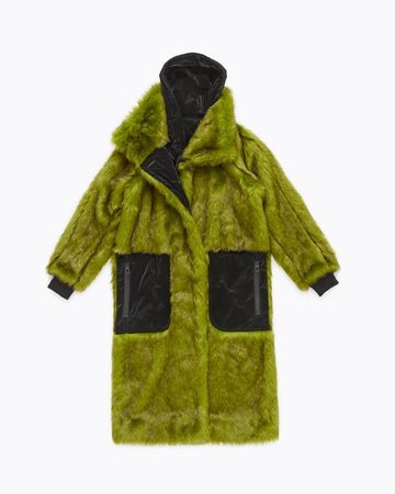 Long green fur coat