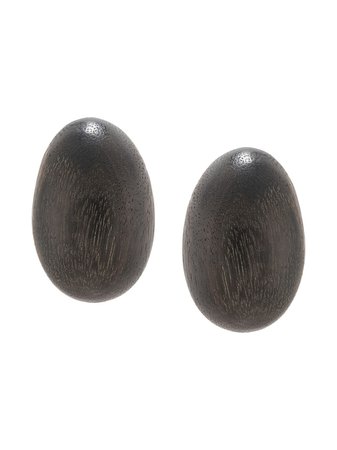 Josie Natori Acacia Wood Clip-On Earrings A11115 Brown | Farfetch
