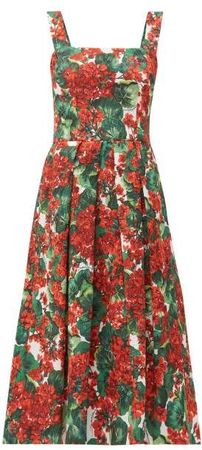 Geranium Print Cloque Midi Dress - Womens - Red Multi