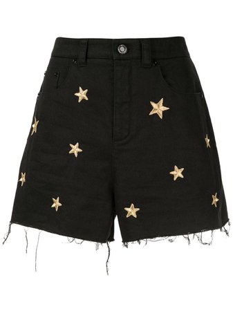 Saint Laurent Star Embroidered Denim Shorts | Farfetch.com
