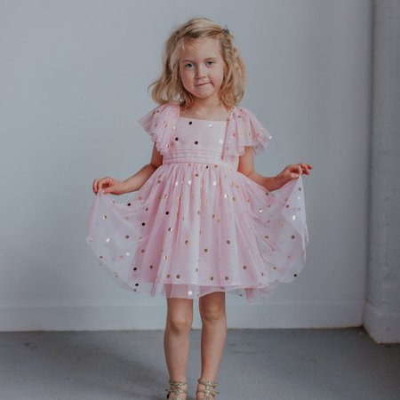 Little Girl's Pink Tulle Dress with Gold Polka Dots – cuteheads