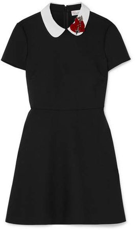 Embellished Velvet-appliquéd Cady Mini Dress - Black