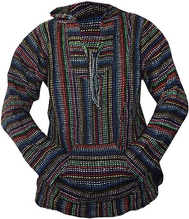 Classic Mexican Baja Hoodie Sweater Pullover (Multi Striped, XX-large) at Amazon Men’s Clothing store
