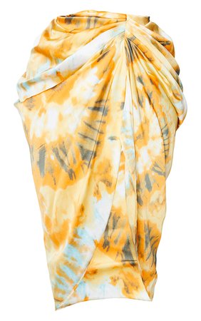 Plus Orange Tie Dye Ruched Side Midi Skirt | PrettyLittleThing USA
