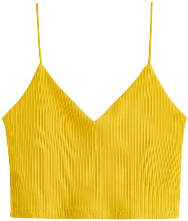 SheIn Women's Casual V Neck Sleeveless Ribbed Knit Cami Crop Top Cyber Yellow Small at Amazon Women’s Clothing store