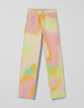 Twill straight fit pants with spray design - Pants - Woman | Bershka