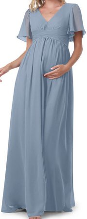 dusty blue AZAZIE VERNA maternity bridesmaid dress