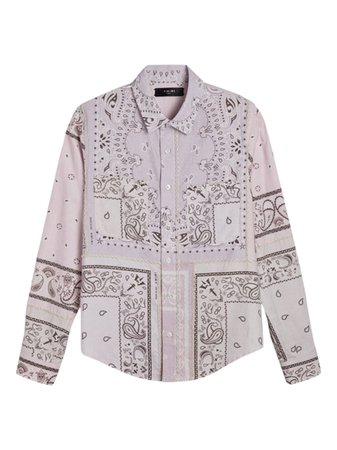 AMIRI Reconstructed Bandana Print Cotton Flannel Shirt Lavender