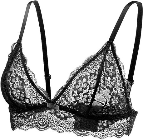 Lace Bralettes for Women No Underwire Sexy Triangle See Thru V Neck Unppaded Bra at Amazon Women’s Clothing store