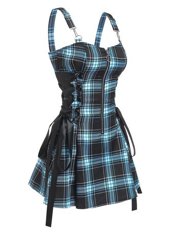 blue tartan corset harajuku dress