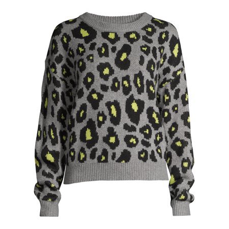 Scoop - Scoop Women's Leopard Print Crewneck Sweater - Walmart.com grey