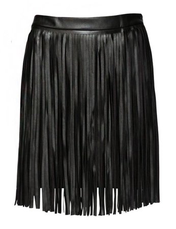 Leather Black Fringe Skirt