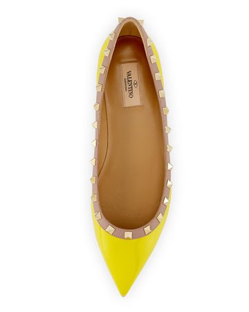 Valentino Rockstud Trim Patent Ballerina Flat, Yellow/Poudre