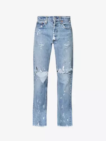 JEAN VINTAGE - Paint-splatter straight wide-leg mid-rise jeans | Selfridges.com