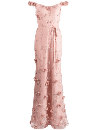 Marchesa Notte Bridesmaids floral-embroidered maxi gown