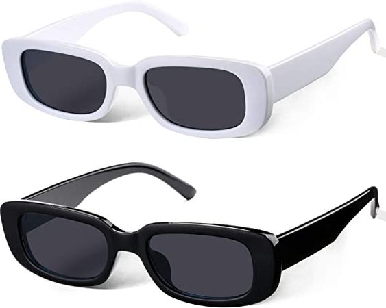 Amazon.com: 2 Pack Trendy Rectangle Sunglasses for Women Narrow Square Frame Shade 100% UV Blocking (White + Black) : Clothing, Shoes & Jewelry