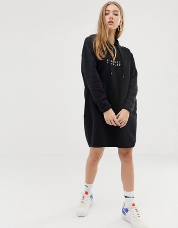 Crooked Tongues oversized hoodie dress in black with AMP back print | ASOS