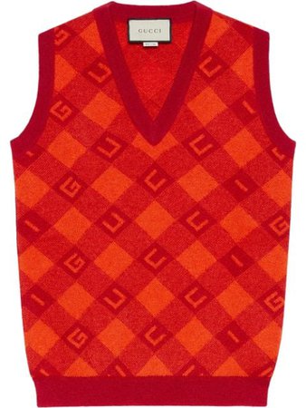 Gucci jacquard knitted vest red & orange 650397XKBM8 - Farfetch