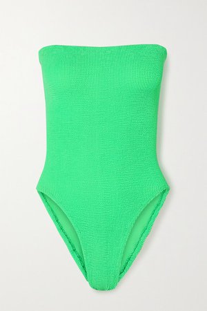 Audrey Seersucker Bandeau Swimsuit - Bright green