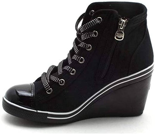 Black Zipper Sneakers Wedges